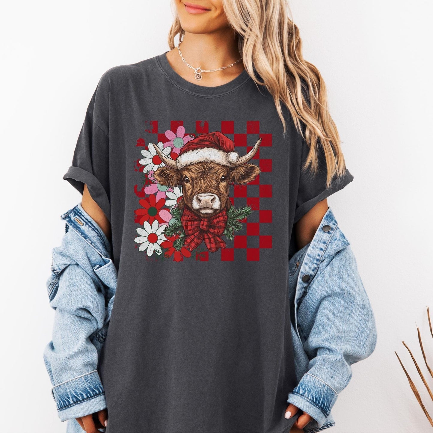 Highland Cow Christmas Comfort Colors Shirt, Vintage Merry Christmas TShirt, Western Christmas Outfit, Xmas Gift For Her, Coquette Cowgirl