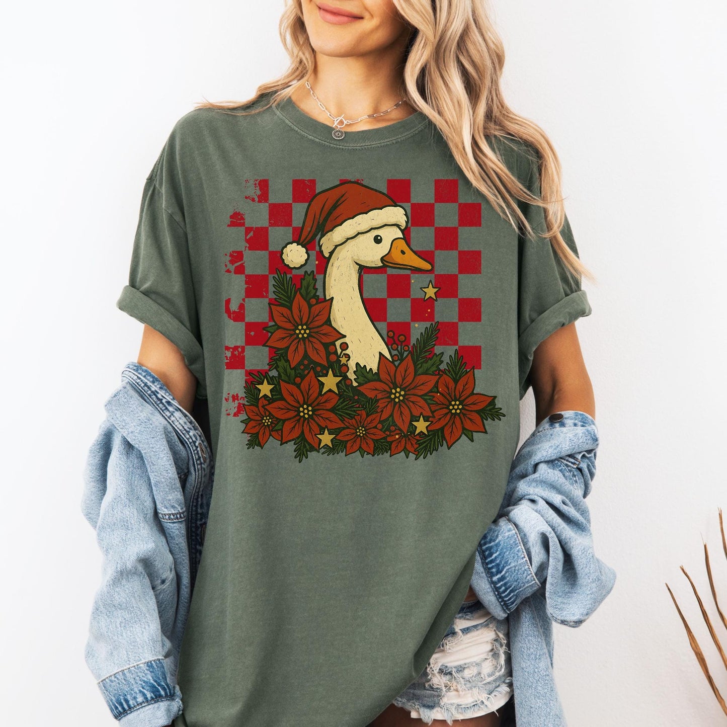 Christmas Goose Comfort Colors Shirt, Silly Goose Christmas Shirts, Xmas Gifts for Her, Trendy Holiday TShirt, Santa Goose Tee, Farm Lover