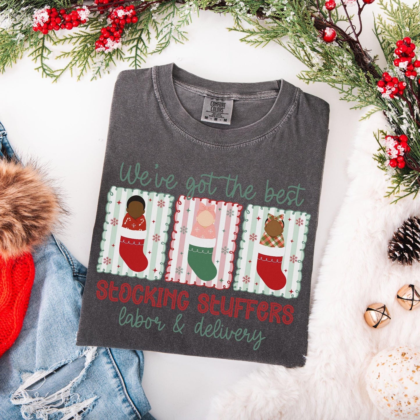 Christmas Labor And Delivery Nurse Comfort Colors Shirt, L&D Nurse Christmas T-Shirt, OB Nurse Christmas Gift, Matching Labor Nurse Tees
