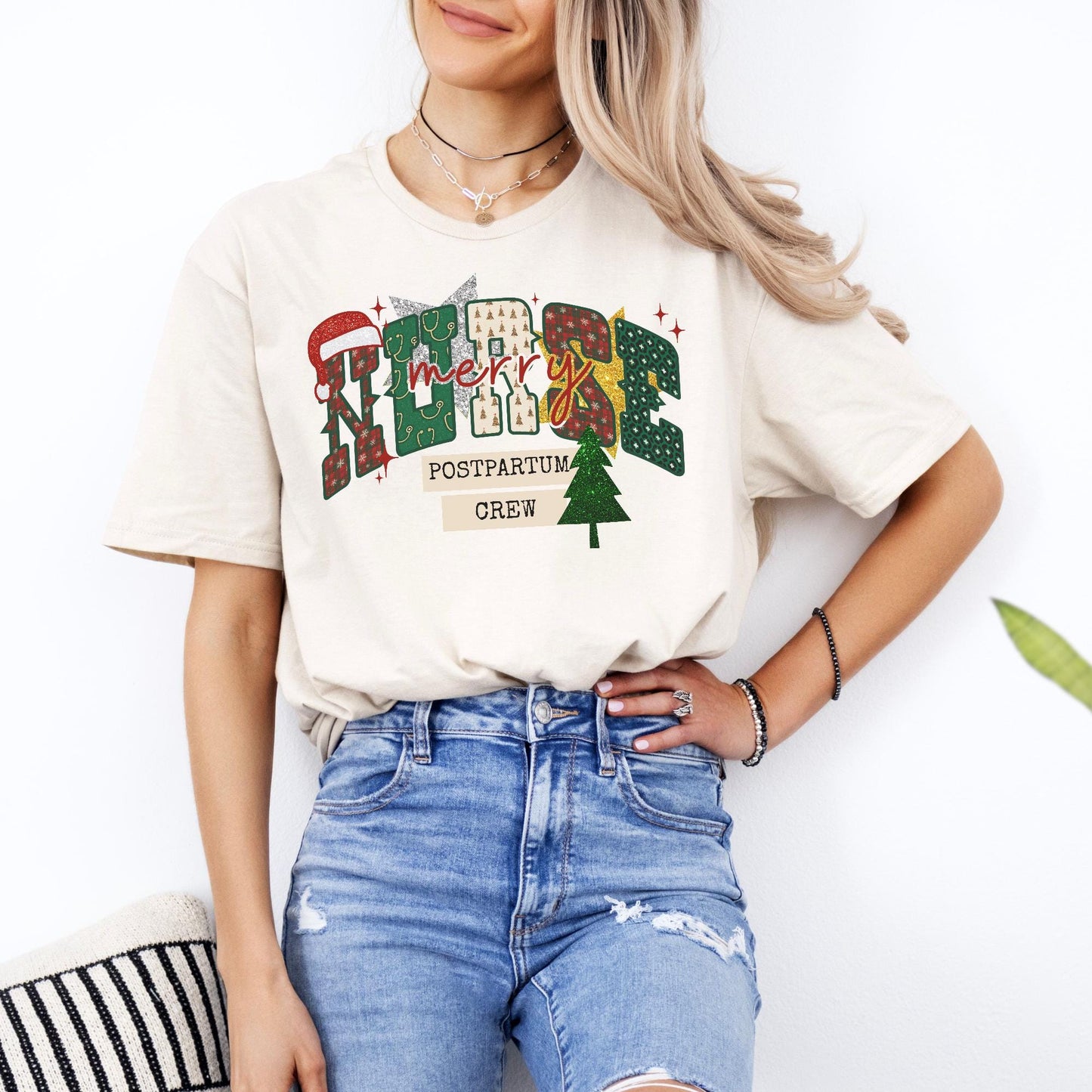 Postpartum Nurse Christmas Shirt, Mother Baby Unit T-Shirt, L&D Nurse Xmas Gift, Matching MBU Crew Tees, RN Holiday Shirts, Faux Glitter