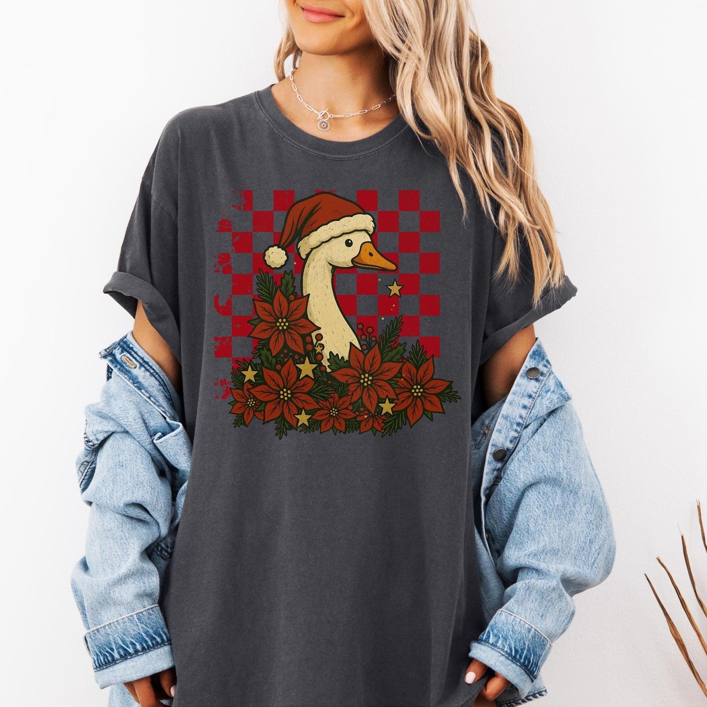Christmas Goose Comfort Colors Shirt, Silly Goose Christmas Shirts, Xmas Gifts for Her, Trendy Holiday TShirt, Santa Goose Tee, Farm Lover