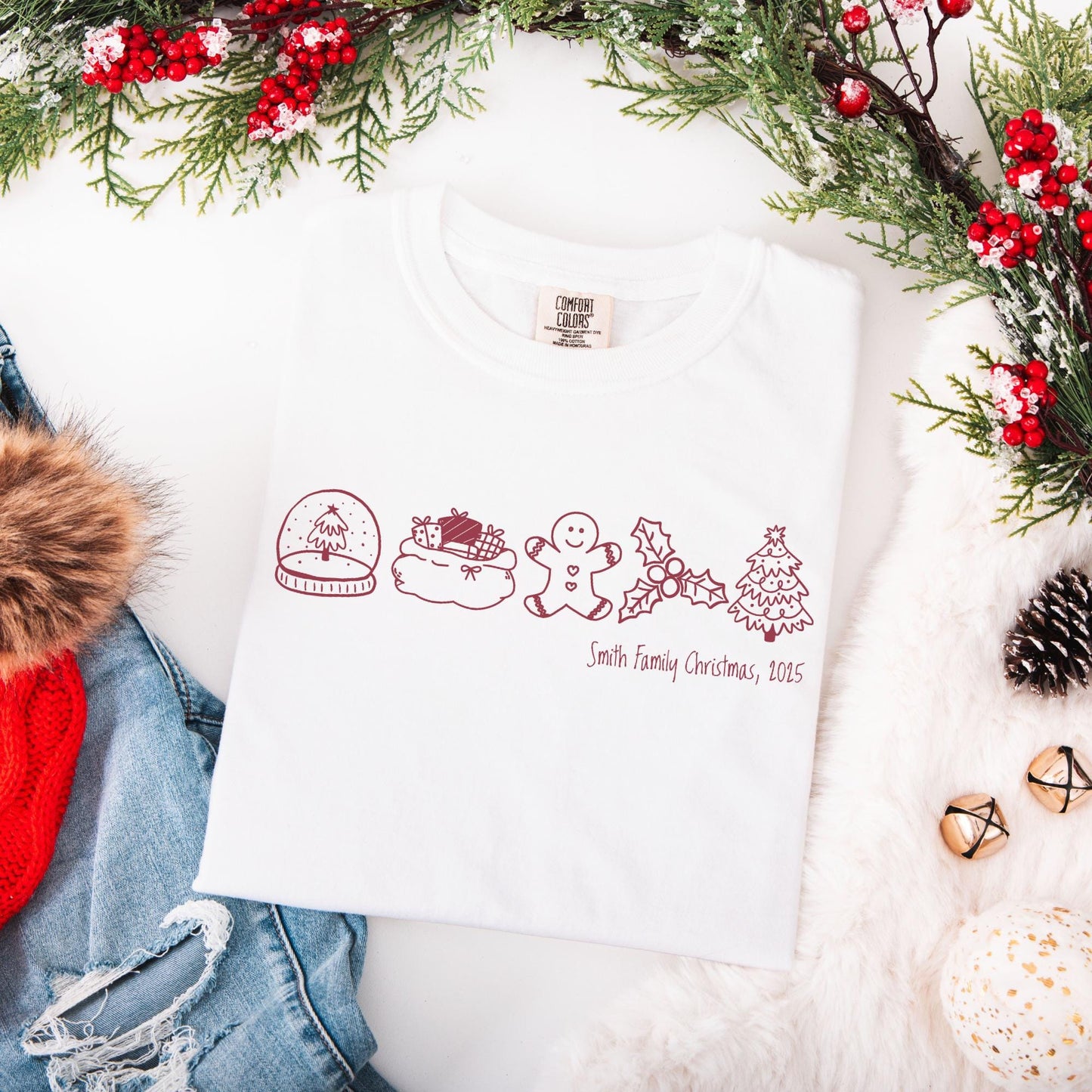 Custom Family Christmas Comfort Colors Shirt, Personalized Name Xmas Shirts, Family Christmas Pajamas, Matching Holiday Tees, Funny T-Shirts