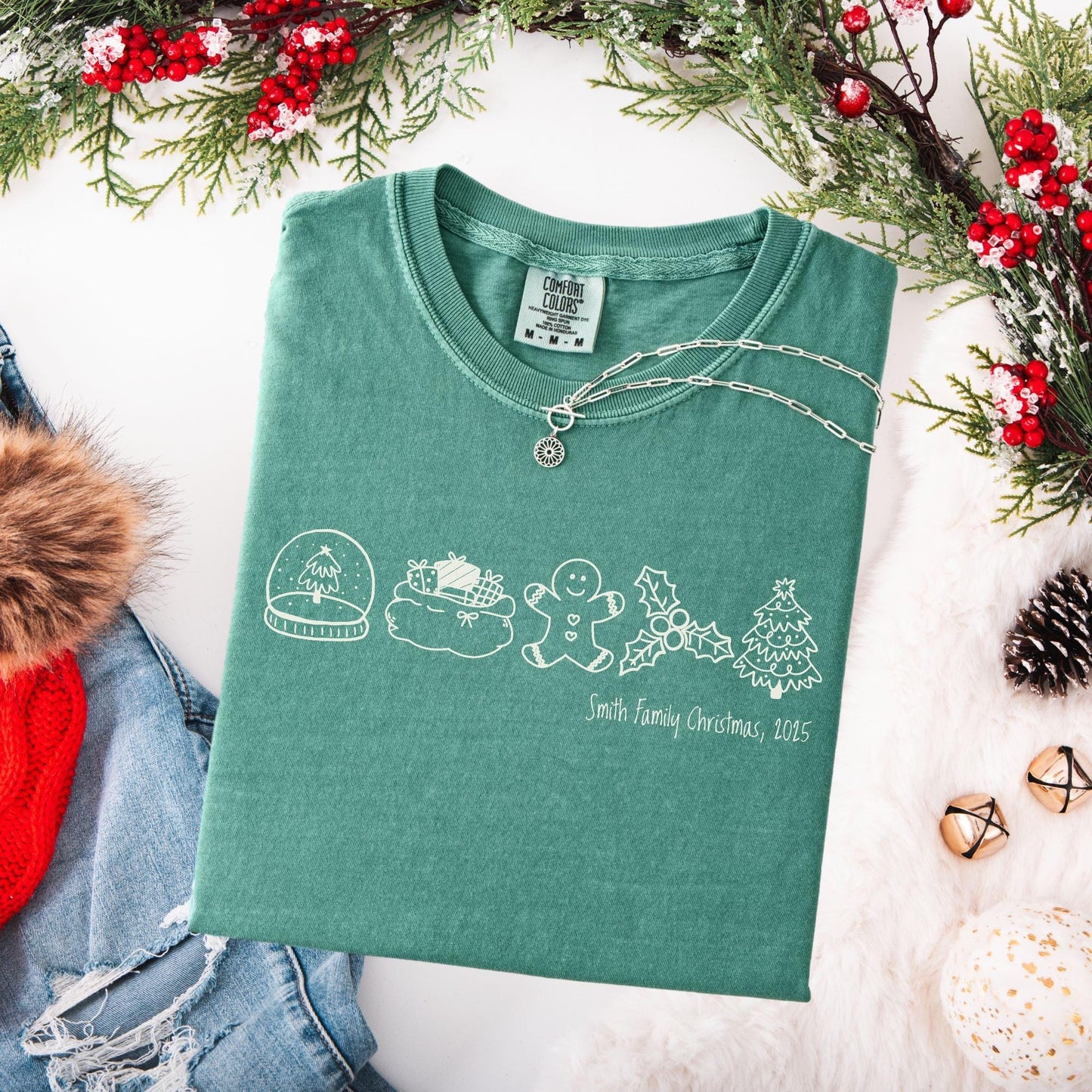 Custom Family Christmas Comfort Colors Shirt, Personalized Name Xmas Shirts, Family Christmas Pajamas, Matching Holiday Tees, Funny T-Shirts