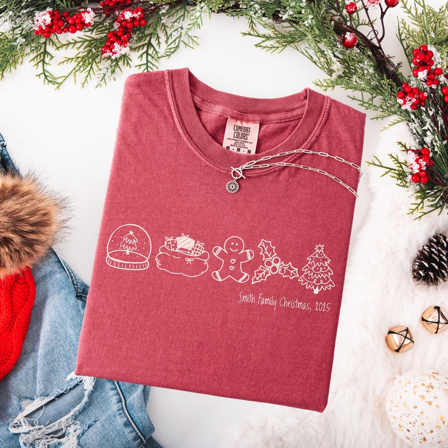 Custom Family Christmas Comfort Colors Shirt, Personalized Name Xmas Shirts, Family Christmas Pajamas, Matching Holiday Tees, Funny T-Shirts