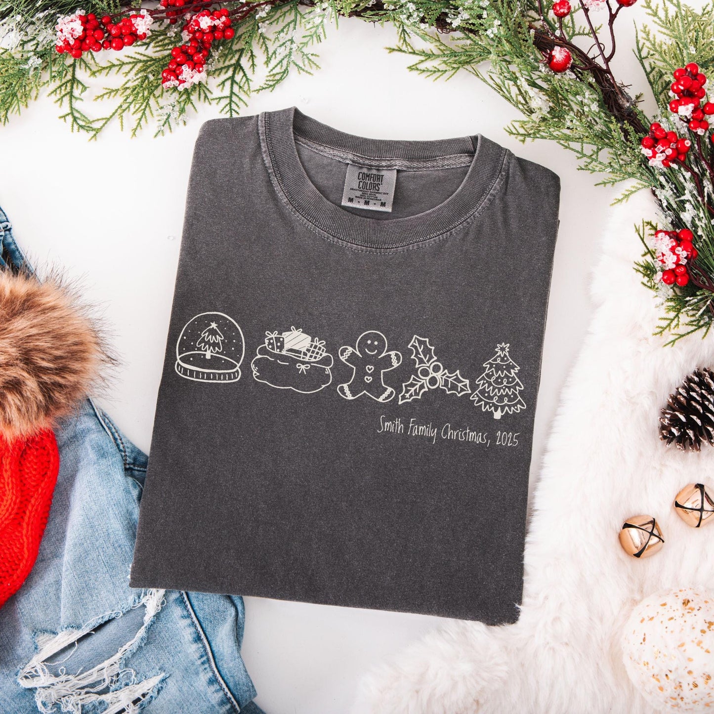 Custom Family Christmas Comfort Colors Shirt, Personalized Name Xmas Shirts, Family Christmas Pajamas, Matching Holiday Tees, Funny T-Shirts