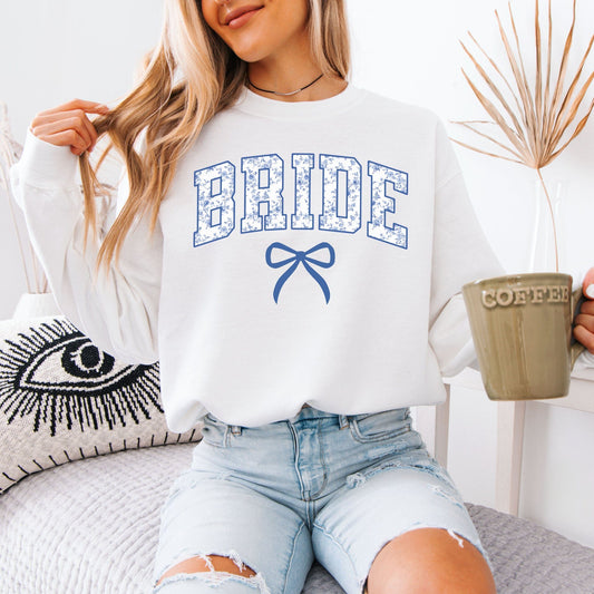 Chinoiserie Bride Sweatshirt | Blue Floral Wedding Crew