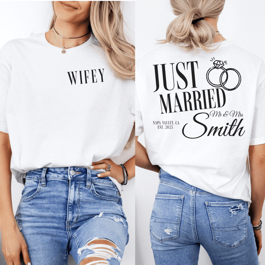 Personalised Just Married Shirt | Hubby & Wifey Custom Wedding Tee