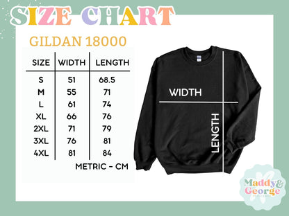 a size chart for a sweatshirt with the measurements