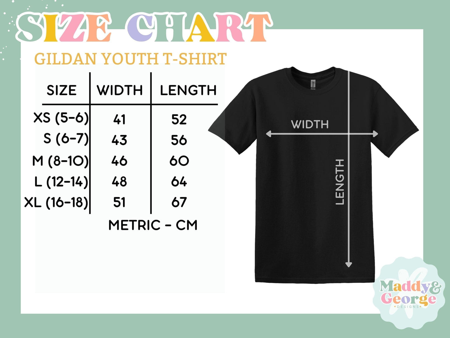 the size chart for a youth&#39;s t - shirt