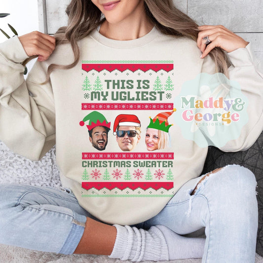 Custom Face Ugly Christmas Sweatshirt, Personalized Ugly Christmas Sweater, Funny Christmas Shirts, Christmas Gift For Siblings, Custom Face