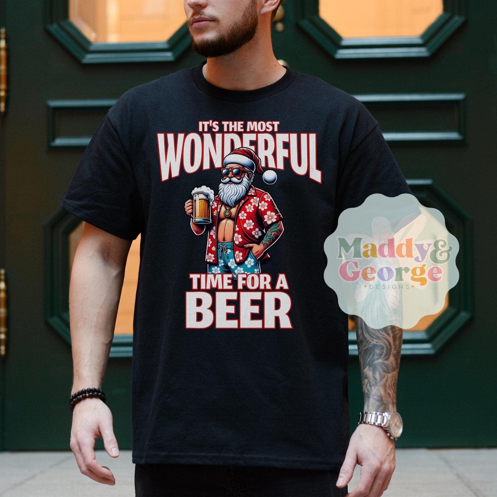 Funny Christmas Beer Shirt, Christmas Drinking Tshirts, Santa Drinking Tee, Xmas Gift For Beer Lovers, Most Wonderful Time for a Beer,