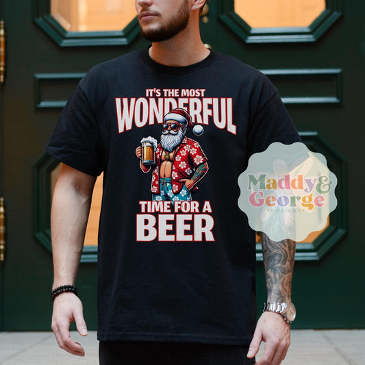 Funny Christmas Beer Shirt, Christmas Drinking Tshirts, Santa Drinking Tee, Xmas Gift For Beer Lovers, Most Wonderful Time for a Beer,