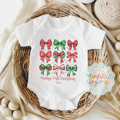 Personalized Christmas Romper, Custom First Christmas Baby Girl Clothes, Christmas Bodysuit, Holiday Baby Outfit, Custom Name Baby Girl Gift