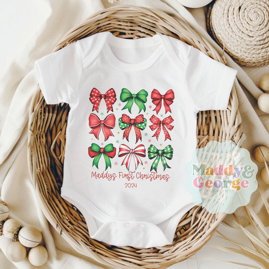 Personalized Christmas Romper, Custom First Christmas Baby Girl Clothes, Christmas Bodysuit, Holiday Baby Outfit, Custom Name Baby Girl Gift