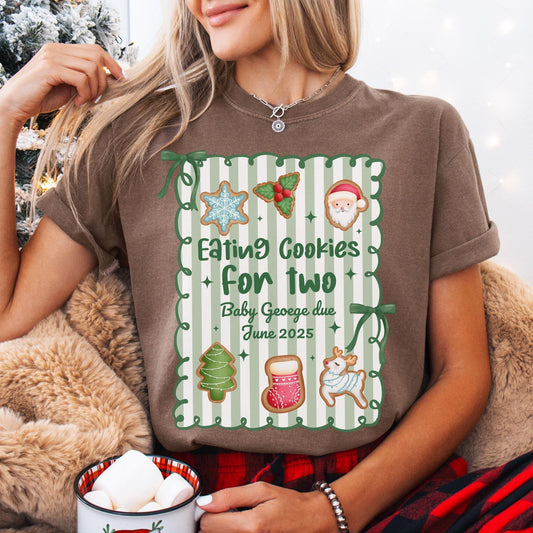 Custom Christmas Pregnancy Announcement Comfort Colors Shirt, Christmas Baby Reveal Tee, Pregnant Holiday Shirt, Gingerbread Cookie Reveal