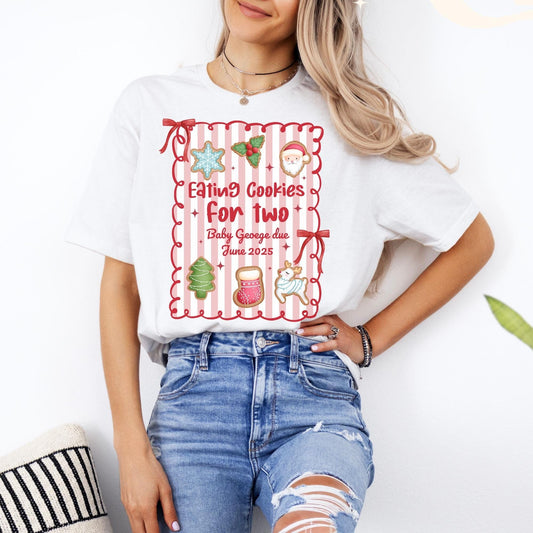 Custom Christmas Pregnancy Announcement Shirt, Christmas Baby Reveal Tee, Pregnant Holiday T-Shirt, Gingerbread Cookie Reveal, Maternity Tee