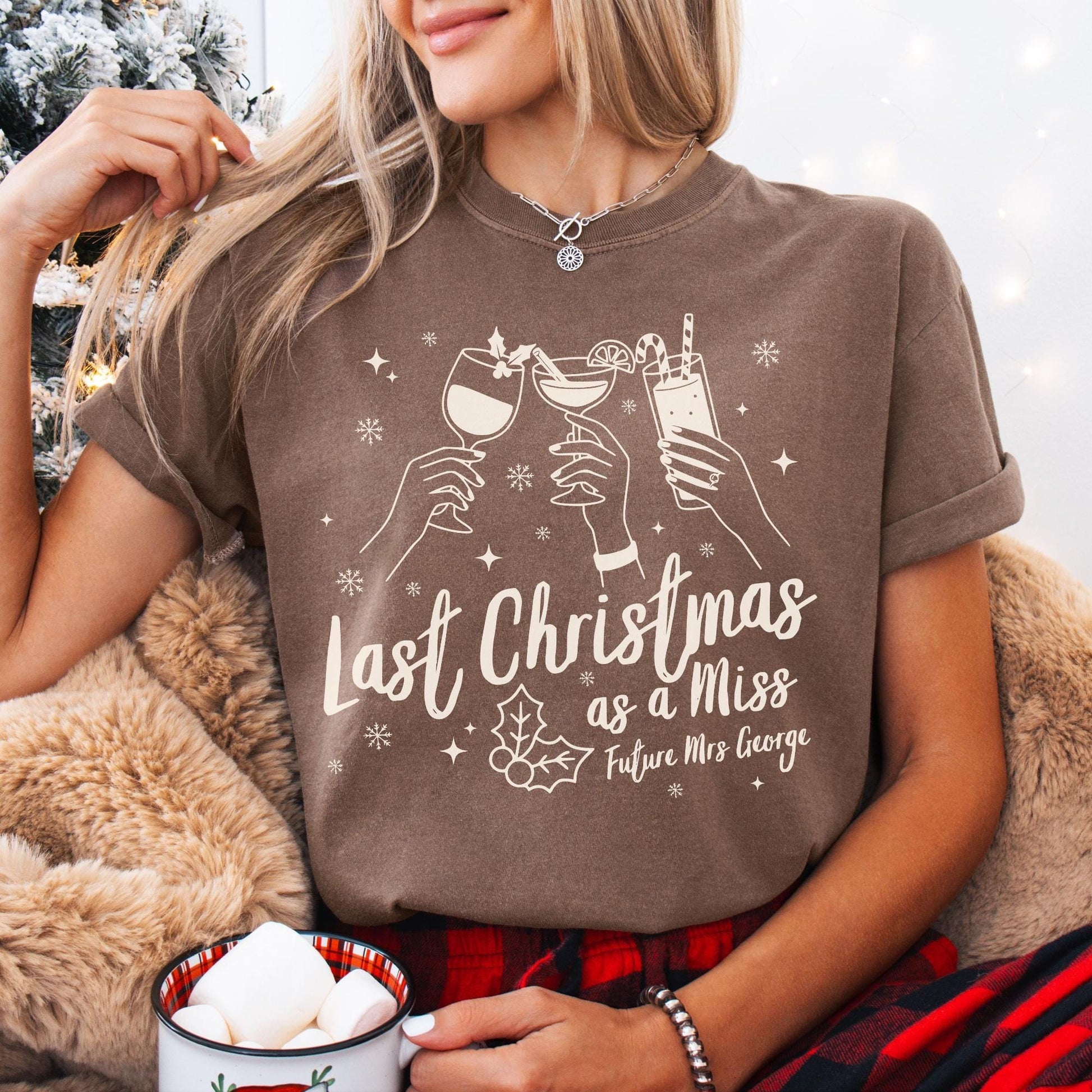 Custom Last Christmas As A Miss Comfort Colors Shirt, Newly Engaged Gift For Her, Personalized Bride to be Tee, Future Wifey T-Shirt, Xmas