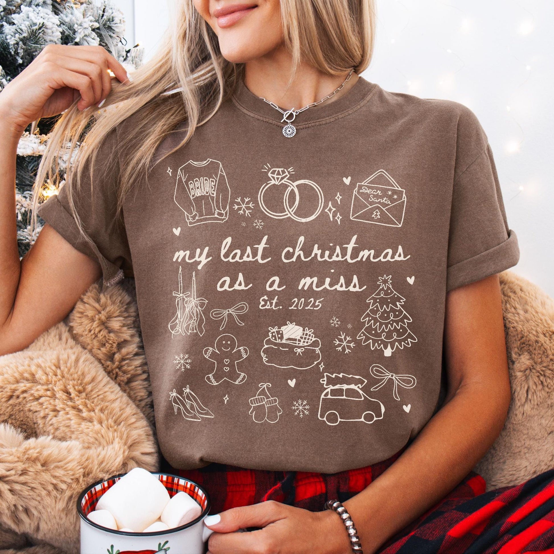 Custom Last Christmas As A Miss Comfort Colors Shirt, Newly Engaged Gift For Her, Personalized Bride to be Tee, Future Wifey T-Shirt, Xmas