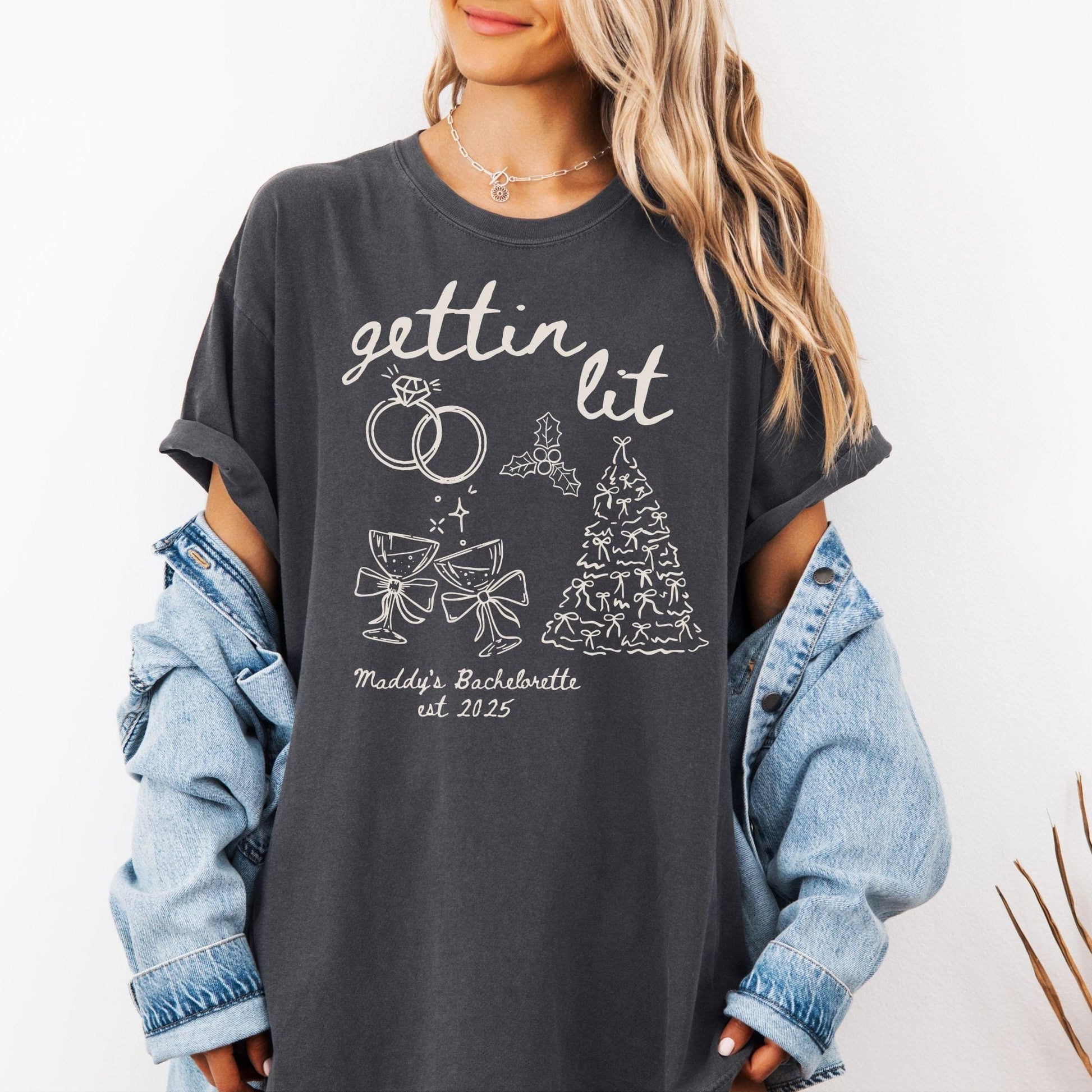 Custom Christmas Bachelorette Comfort Colors Shirt, Personalized Bridal Party Tees, Trendy Bach, Winter Bach Party Gift, Bridesmaid Proposal
