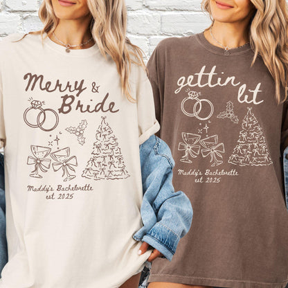 Custom Christmas Bachelorette Comfort Colors Shirt, Personalized Bridal Party Tees, Trendy Bach, Winter Bach Party Gift, Bridesmaid Proposal