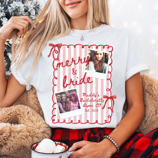 Custom Photo Christmas Bachelorette Comfort Colors Shirt, Personalized Bridal Party Tees, Trendy Bach, Winter Bach Party Gift, Bridesmaid