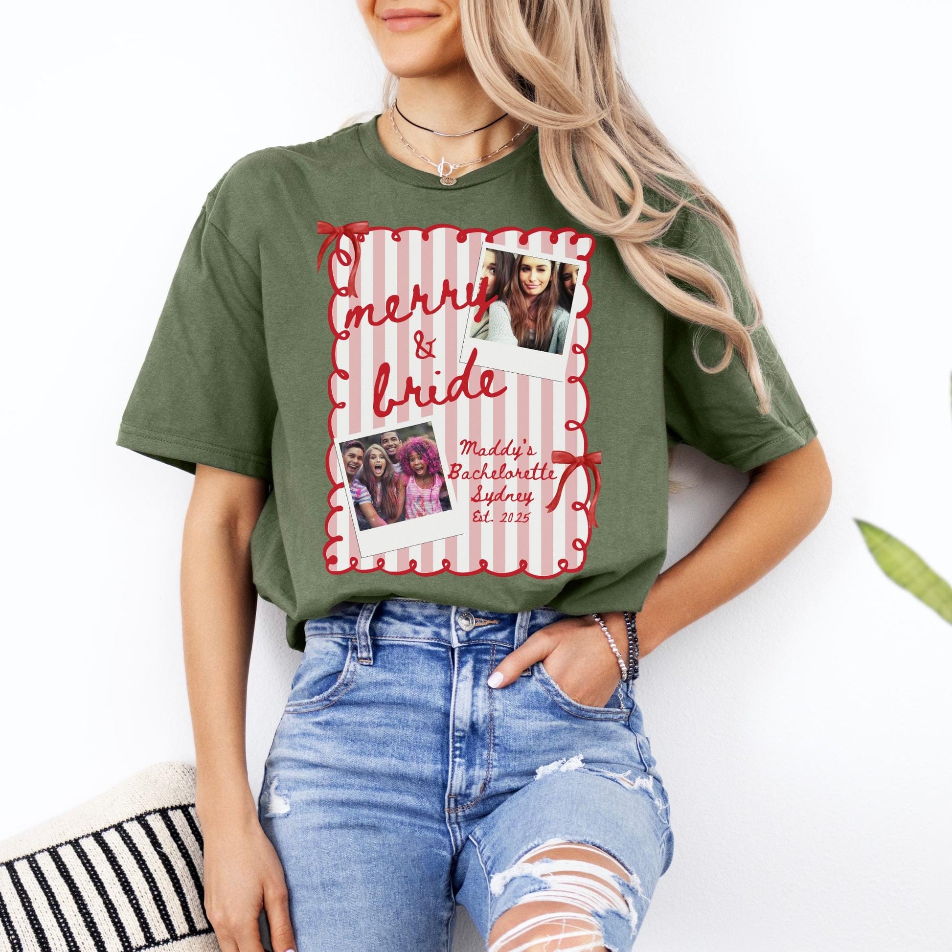Custom Photo Christmas Bachelorette Shirt, Personalized Bridal Party Tees, Trendy Bach, Winter Bach Gift, Bridesmaid Proposal, Hens Party