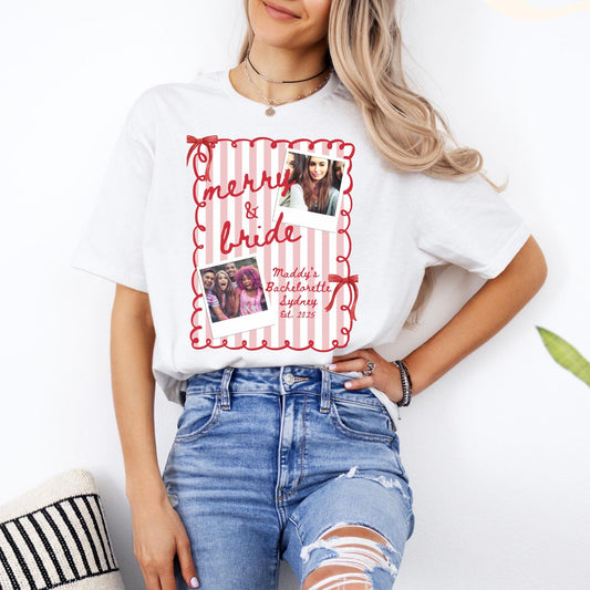 Custom Photo Christmas Bachelorette Shirt, Personalized Bridal Party Tees, Trendy Bach, Winter Bach Gift, Bridesmaid Proposal, Hens Party