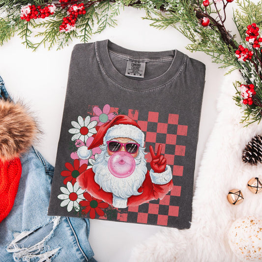 Retro Santa Comfort Colors Shirt, Funny Santa With Sunglasses Xmas, Bubblegum Santa Tee, Xmas Gifts for Her, Vintage Merry Christmas TShirt