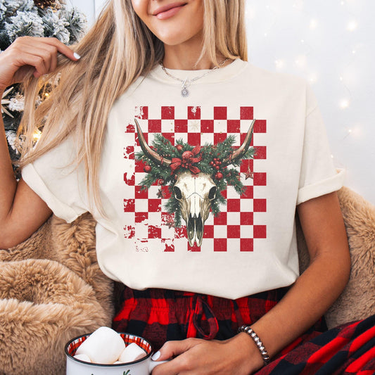 Western Christmas Comfort Colors Shirt, Vintage Merry Christmas TShirt, Christmas Western Outfit, Xmas Gift For Her, Coquette Cowgirl Tee