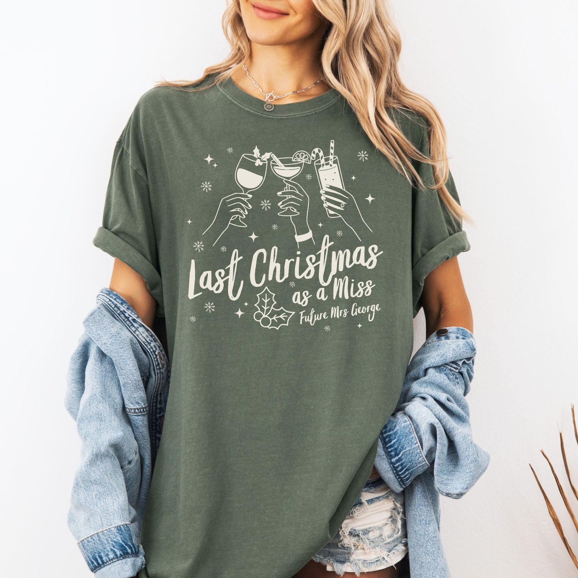 Custom Last Christmas As A Miss Comfort Colors Shirt, Newly Engaged Gift For Her, Personalized Bride to be Tee, Future Wifey T-Shirt, Xmas