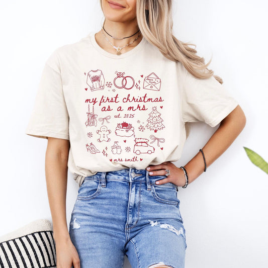 Custom Newlywed Wife Christmas Shirt, First Christmas Married, Personalized Wifey Xmas Tee, Just Married Christmas Gifts, Holiday Party