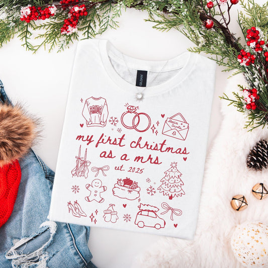 Custom Newlywed Wife Christmas Shirt, First Christmas Married, Personalized Wifey Xmas Tee, Just Married Christmas Gifts, Holiday Party
