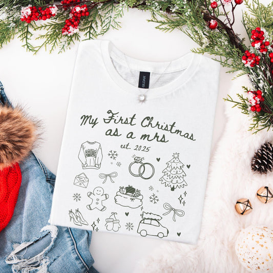 Custom Newlywed Wife Christmas Shirt, First Christmas Married, Personalized Wifey Xmas Tee, Just Married Christmas Gifts, Holiday Party