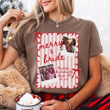 Custom Photo Christmas Bachelorette Comfort Colors Shirt, Personalized Bridal Party Tees, Trendy Bach, Winter Bach Party Gift, Bridesmaid