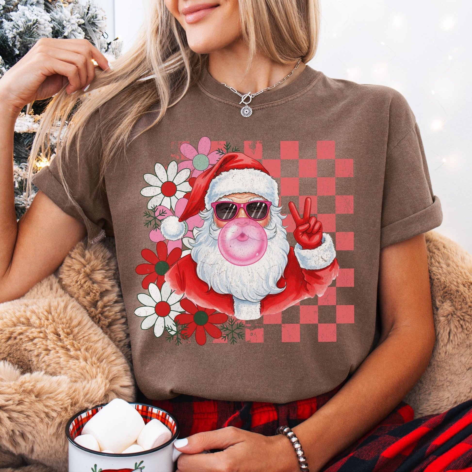 Retro Santa Comfort Colors Shirt, Funny Santa With Sunglasses Xmas, Bubblegum Santa Tee, Xmas Gifts for Her, Vintage Merry Christmas TShirt