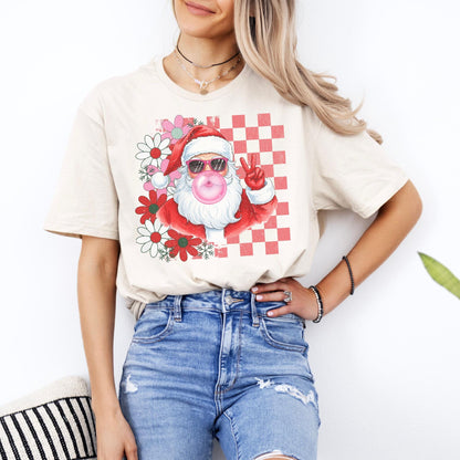 Retro Santa Shirt, Funny Santa With Sunglasses Xmas, Bubblegum Santa Tee, Xmas Gifts for Her, Vintage Merry Christmas Shirt, Matching Family
