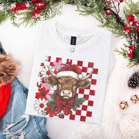 Highland Cow Christmas Shirt, Vintage Merry Christmas TShirt, Christmas Western Outfit, Xmas Gift For Her, Coquette Cowgirl, Holiday Crew