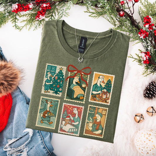 Nurse Goose Christmas Shirt, Registered Silly Goose Nurse Shirts, Xmas Stamp T-Shirt, Matching RN Holiday Tee, Gift for Emergency RN, ICU Rn