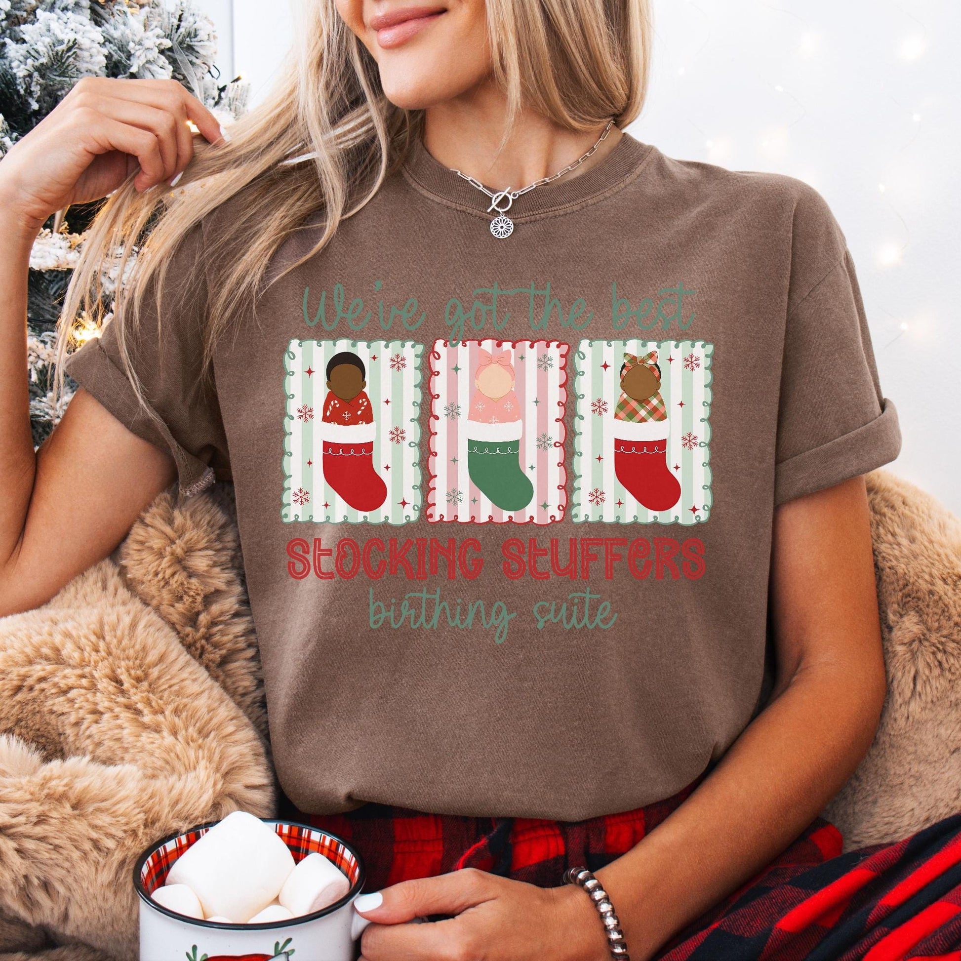 Christmas Birthing Suite Nurse Comfort Colors Shirt, L&D Nurse Christmas T-Shirt, OB Nurse Christmas Gift, Matching Midwife Xmas Tees, OBGYN