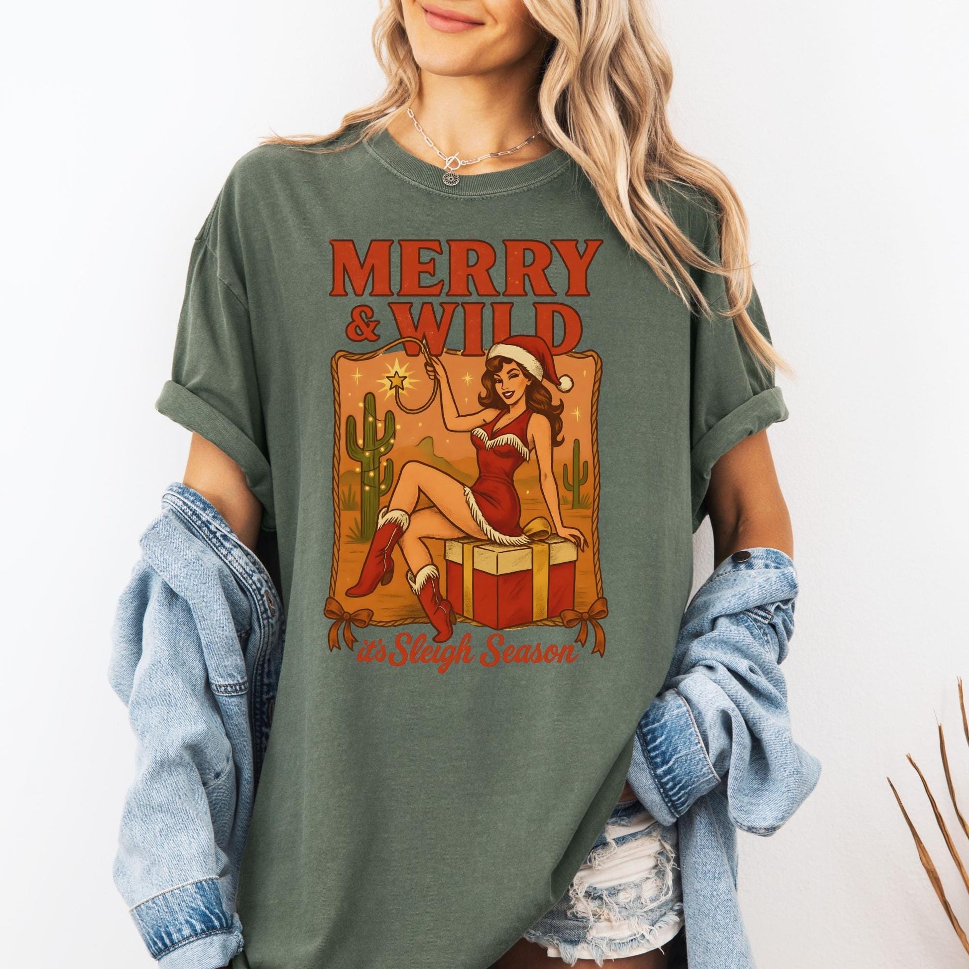 Western Christmas Comfort Colors Shirt, Vintage Merry Christmas TShirt, Christmas Western Outfit, Xmas Gift For Her, Coquette Cowgirl Tee