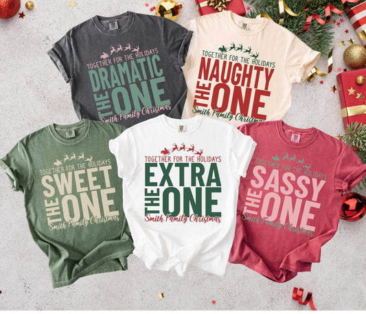 Custom Family Christmas Comfort Colors Shirt, Personalized Name Xmas Shirts, Family Christmas Pajamas, Matching Holiday Tees, Funny T-Shirts