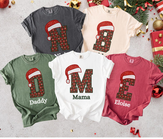 Custom Christmas Family Name Comfort Colors Shirt, Personalized Name Xmas Shirts, Family Christmas Pajamas, Matching Holiday Tees, Xmas Pjs