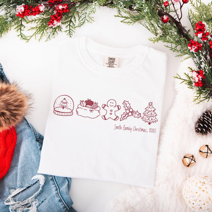 Custom Family Christmas Comfort Colors Shirt, Personalized Name Xmas Shirts, Family Christmas Pajamas, Matching Holiday Tees, Funny T-Shirts
