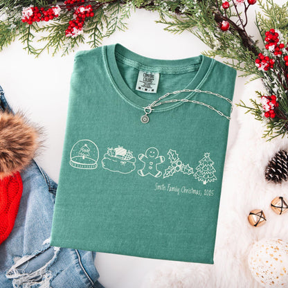 Custom Family Christmas Comfort Colors Shirt, Personalized Name Xmas Shirts, Family Christmas Pajamas, Matching Holiday Tees, Funny T-Shirts