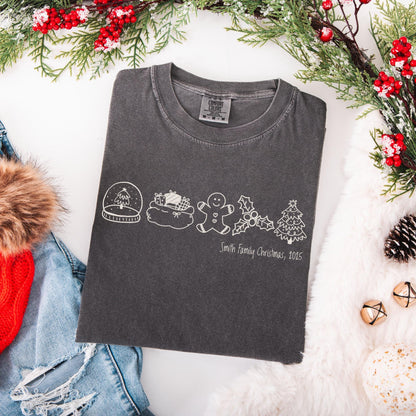 Custom Family Christmas Comfort Colors Shirt, Personalized Name Xmas Shirts, Family Christmas Pajamas, Matching Holiday Tees, Funny T-Shirts