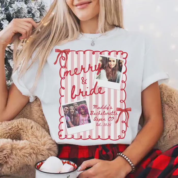 Custom Photo Christmas Bachelorette Comfort Colors Shirt, Personalized Bridal Party Tees, Trendy Bach, Winter Bach Party Gift, Bridesmaid