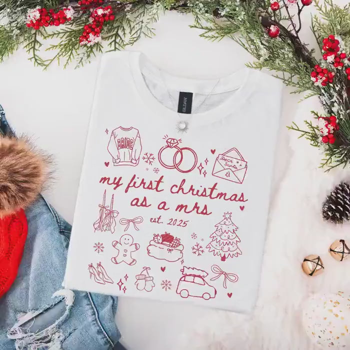 Custom Newlywed Wife Christmas Shirt, First Christmas Married, Personalized Wifey Xmas Tee, Just Married Christmas Gifts, Holiday Party