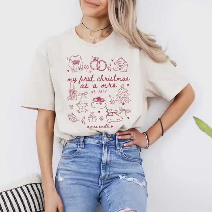 Custom Newlywed Wife Christmas Shirt, First Christmas Married, Personalized Wifey Xmas Tee, Just Married Christmas Gifts, Holiday Party