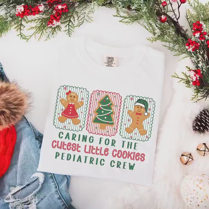 Christmas Pediatric Nurse Comfort Colors Shirt, Ped T-Shirt, Pediatric Crew Christmas Shirt, Cute Gingerbread Nurse Tee, Gift for Peds Nurse
