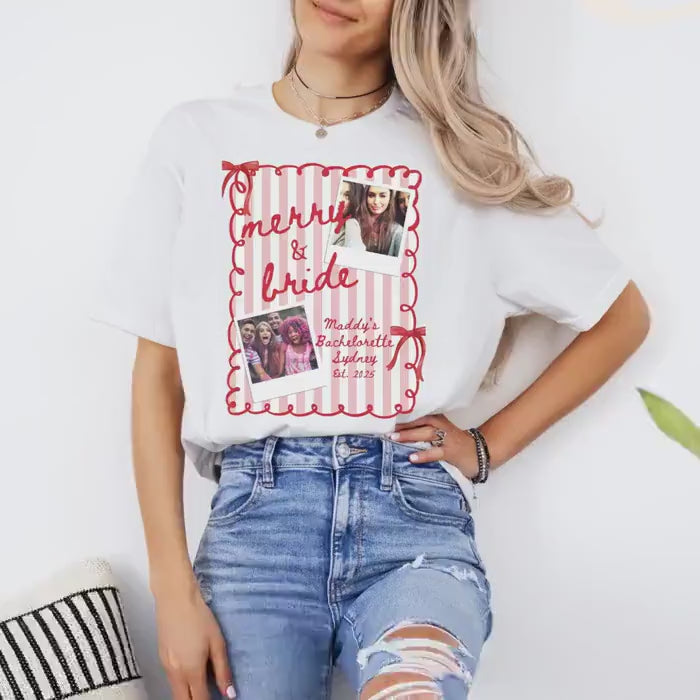 Custom Photo Christmas Bachelorette Shirt, Personalized Bridal Party Tees, Trendy Bach, Winter Bach Gift, Bridesmaid Proposal, Hens Party
